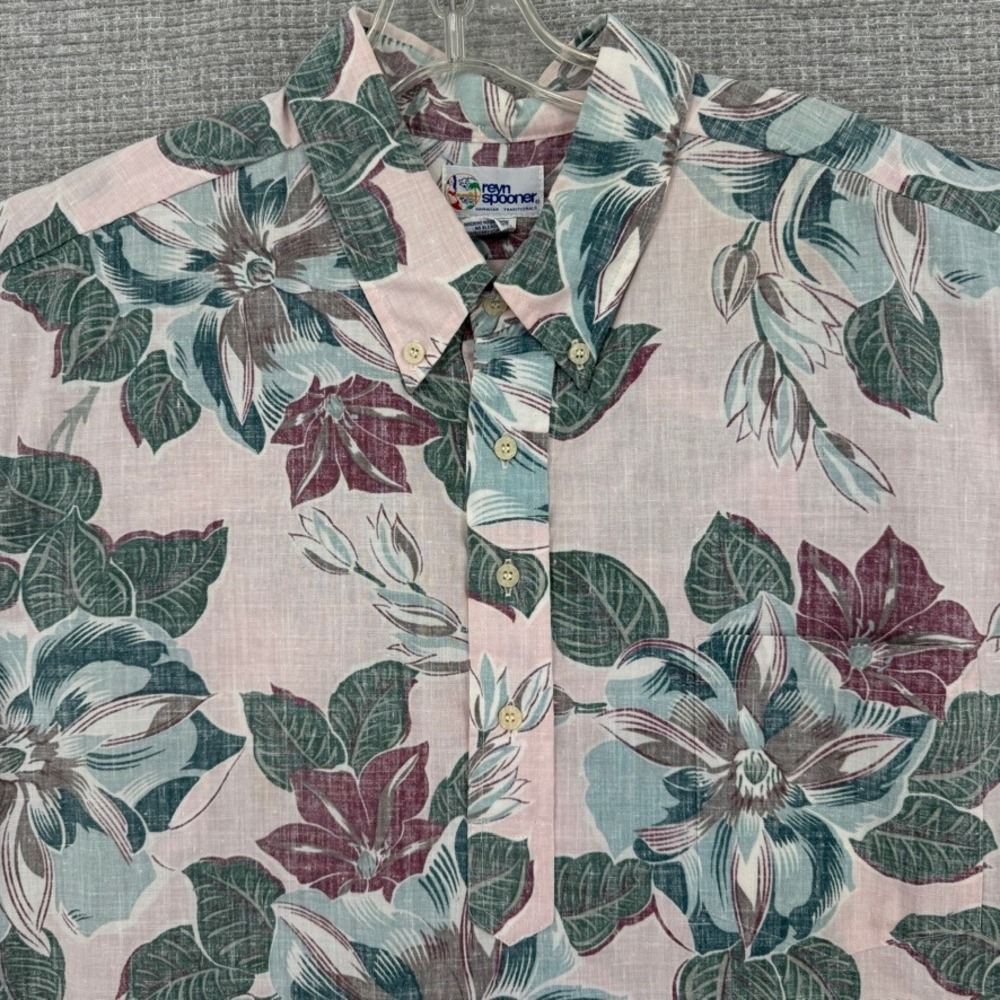 Vtg 90's Reyn Spooner Shirt Sz 2XL Pink Green Floral Retro Hawaii Popover Bold